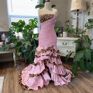 Tony Bowls Pink Cheetah Mermaid-Style Strapless Prom Dress - Size 2